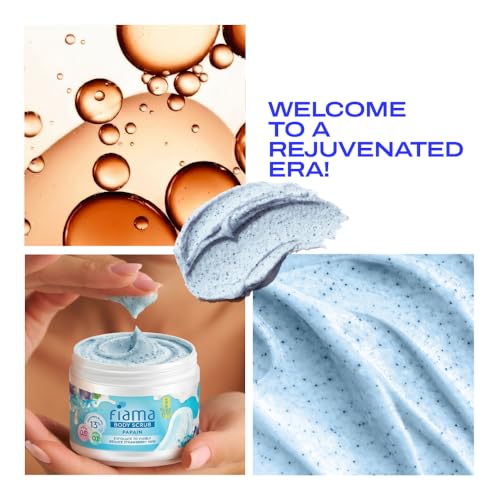 Image of Fiama Strawberry Skin Exfoliating Body Scrub 200g, 0.5% Papain Enzyme + 0.1% Caffeine, Chemical + Physical Exfoliation, 13% Polishing Blend, Reduces Keratosis Pilaris, Refreshing Aqua Fragrance