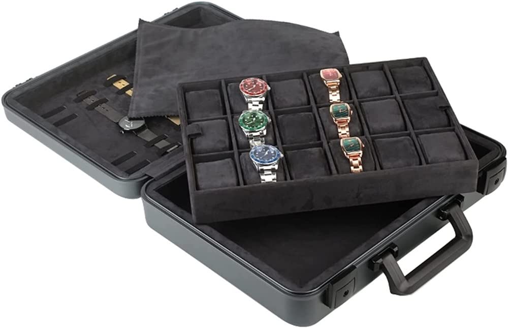 Uhrenkoffer Uhrenrolle Uhrenbox Uhrenschatulle Aluminium-Uhrentragetasche, Tragbare Uhrenbox, Schmuckschatulle Mit Schloss, Ausstellungsbox, Große Kapazität Uhrenetui Uhren Aufbewahrungsbox ( Color :