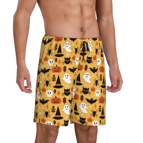 Mens Pajama Pants - Halloween Ghost Pumpkin Sleep Shorts Mens Pajama Shorts, Comfy Pj Pants for Mens Lounge Shorts
