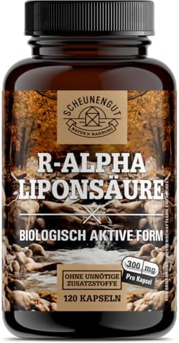 Alpha Liponsäure - R Alpha Liponsäure Hochdosiert - Vegan DE SCHEUNENGUT® | Alpha Liponsäure Intensiv-Dosis mit R Alpha Liponsäure -Alpha Lipoic Acid- ohne unnötige Zusätze -Laborg