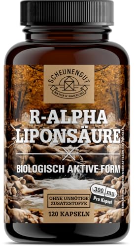 Alpha Liponsäure 300mg - WICHTIG: R Alpha Liponsäure Hochdosiert +körpereigene Form für Optimale Bioverfügbarkeit - ALA Kapseln -vegan, keine Zusätze- Laborgeprüft DE SCHEUNENGUT®