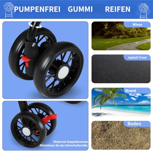 2in1 Hundewagen, Hundebuggy mit 1 Getränkehaltern, Hundebox Transporttasche Faltbar klappbar mit Feststellbremse, Bollerwagen für Hunde, 48 cm * 68 cm * 95cm (Blau)
