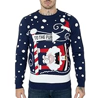 NOROZE Mens Womens Unisex Jumper Xmas Pullover Santa to The Pub Sweater (to The Pub Navy, X-Large)