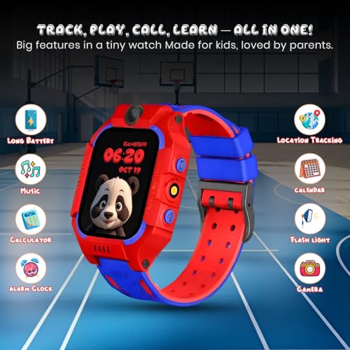 Image of GameSir Q18 Kids Smart Watch, 2G /3G Connectivity, Voice Calling, GPS Tracker, Two-Way Calling, SOS Function, Camera & Water Rasistence, Smartwatch for Kids - Boys & Girls - (Red)