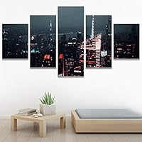 SIGNWIN 5 Panel Canvas Wall Art Building Cityscape for Home Decorations Ready to Hang - 60