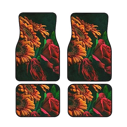 Tapis de sol de voiture motif tournesol et rose universels pour trajets d'été