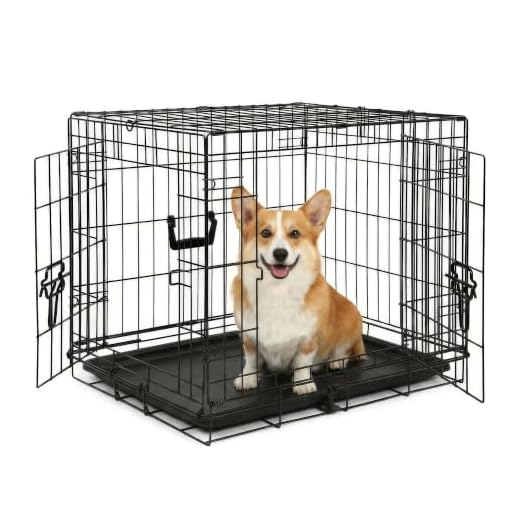 2 Door Metal Dog Crate with Removable Tray - Small - 1x Heavy Duty Folding Foldable Portable Collapsible Indoor Car Travel Training Cage Bed Carrier Furniture - Black - by Harbour Housewares