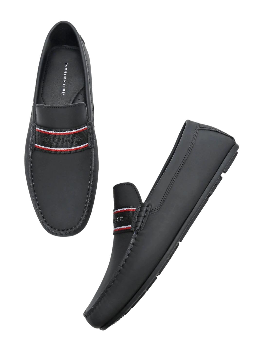 Striped Black Leather Loafers-image-49