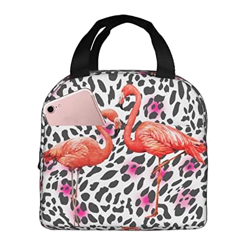 Docsckus Insulated Lunch Bag Water-resistant Cooler Tote Box with Zipper for Women Work Picnic Travel Pink Flamingo Leopard Cover