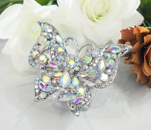 Image of Gyn&Joy Womens Jewellery Aurora Borealis Crystal Rhinestones Hollow Out Style Butterfly Pin Brooch