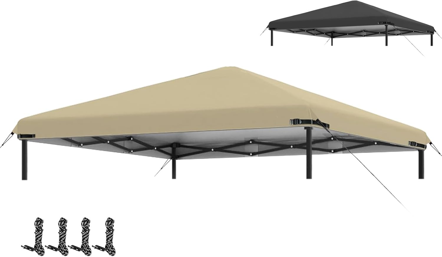 10×10 Canopy Replacement Top for Straight Leg Pop Up Canopy Tent Cover with Ropes, Waterproof Tent Top for Parties Outdoor Garden Patio Pavilion Sun Shade,Beige