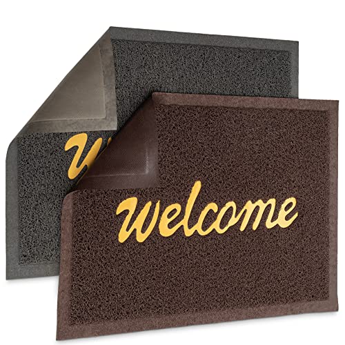Moss & Stone 2 Pcs Doormat Outdoor Entrance, Rectangular 23x16 Door Mats Outdoor PVC Carpet Set, Welcome Mats Outdoor, Durable Entryway Rug Front Door Mat Grey- Brown
