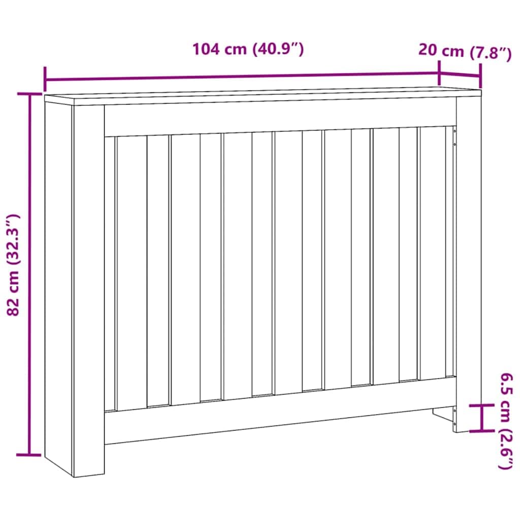 Heizkörperabdeckung Schwarz Eichen-Optik aus Holzwerkstoff 104 x 20 x 82 cm mit oberem Regalfach für Wohnzimmer, Bad, Küche zur Wärmeaufwertung