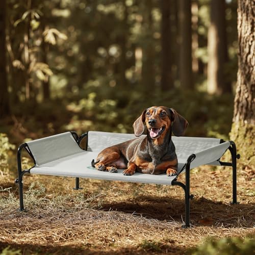 Gardner Pet Elevated Dog Bed for Medium Size Dog, Outdoor Raised Bed Waterproof Portable Cooling Cot Pet Hammock Bed with 3-Sided Guardrail, Breathable Mesh, Grey, 42 Inches