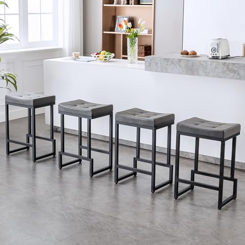 Bar-Stools-Set-of-4-24-Counter-Height-Bar-Stools-Faux-Leather-Barstools-for-Kitchen-Island-Backless-Saddle-Stools-with-Metal-Legs-Grey-4PCS-24-Counter-Stools Bar Stools Set of 4 24 Counter Height Bar Stools Faux Leather Barstools for Kitchen Island Backless Saddle Stools with Metal Legs Grey 4PCS 24 Counter Stools