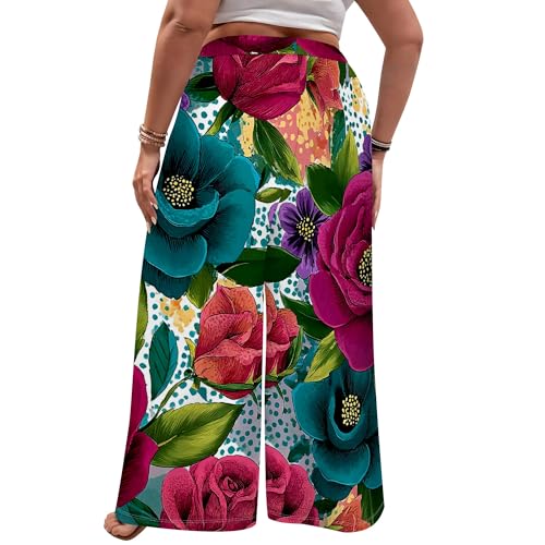 Women's Summer Plus Size Fashion Casual High Waisted Palazzo Long Pants Elegant Simple Beach Drawstring Trousers2