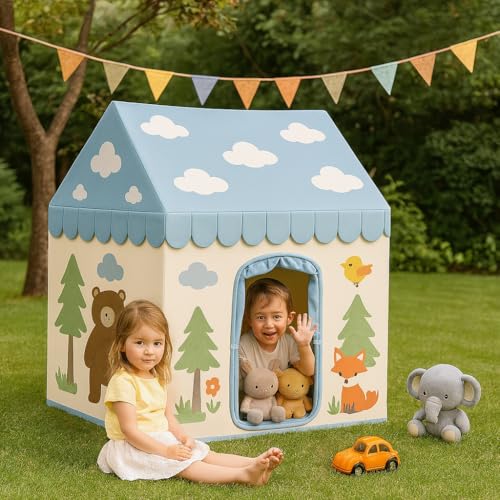 Image of XEMOX, Light Weight Kids Play Tent House - Fun, Foldable, and Durable for Indoor & Outdoor Toys for 3 to 10 Year Old Kids (Blue Sky)