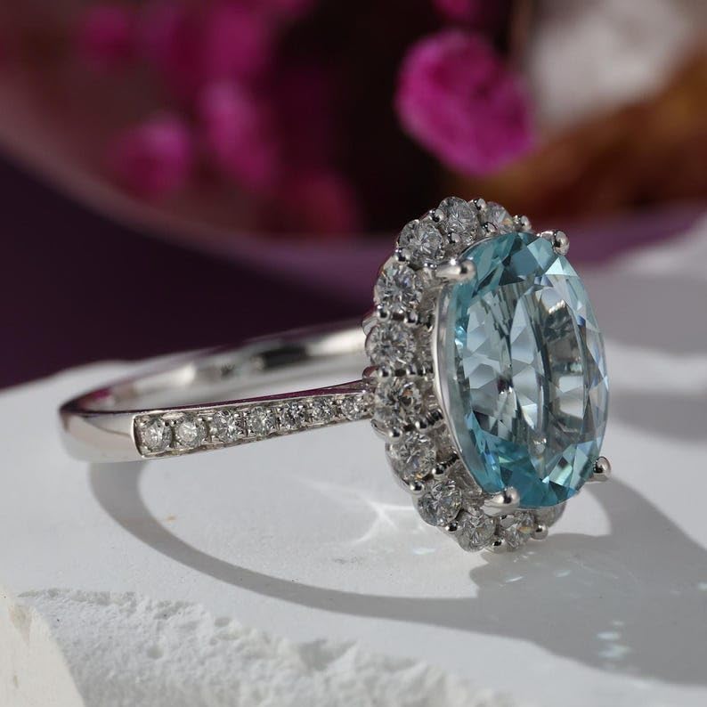 Bague aigue-marine naturelle anti-ternissement argent 925