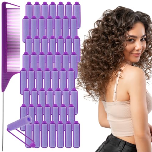Abeillo Juego de rulos de esponja para el cabello, rulos de espuma sin calor para cabello largo, mediano y corto, sin calor (29 unidades, color azul)