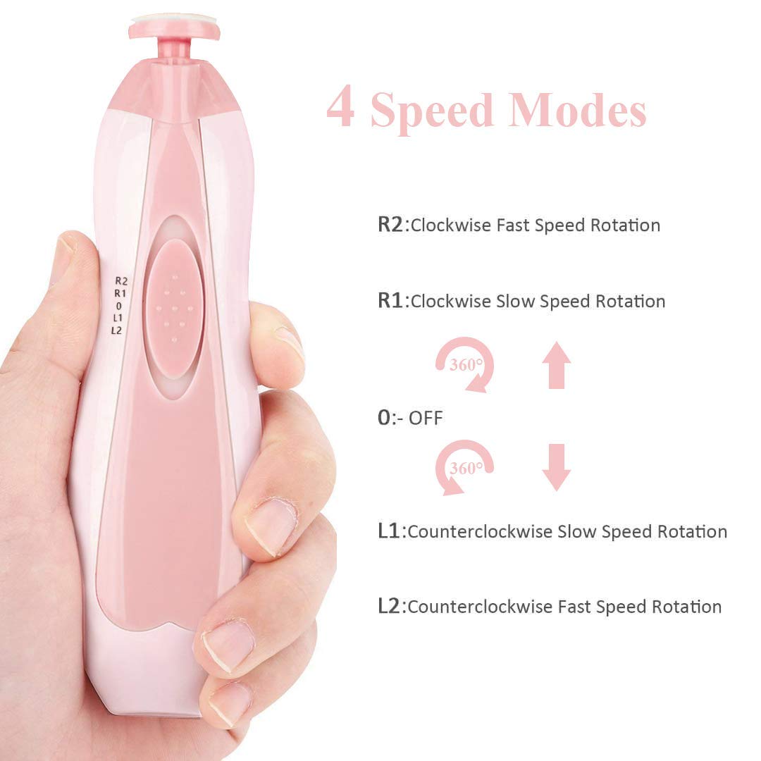 Baby Nail File Electric Nail Trimmer File Manicure Set, Toes Fingernails Care Trimmer with LED Light for Newborn, Kids and Adults