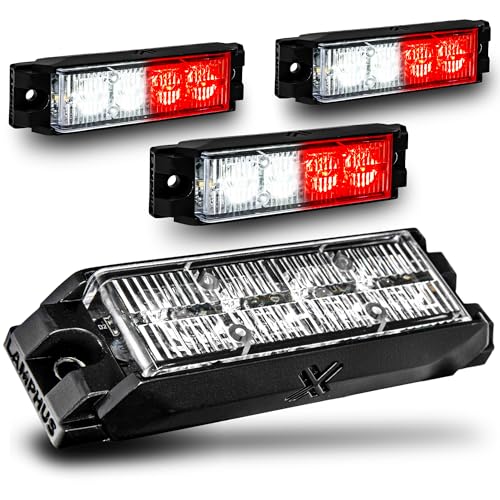 Image of LAMPHUS 4pc NanoFlare 4 inch 4W Red White LED Surface Mount Police Grill Strobe Warning Lights [SAE Class 1] 12V Grille Flashing Emergency Fire Lights for EMS Firefighter Responder Vehicle Truck