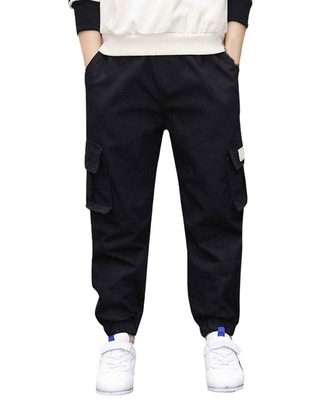 TLAENSONBoys Cargo Joggers Pants Elastic Waist Casual Jogging Trousers Bottom for Kids 6-16 Years
