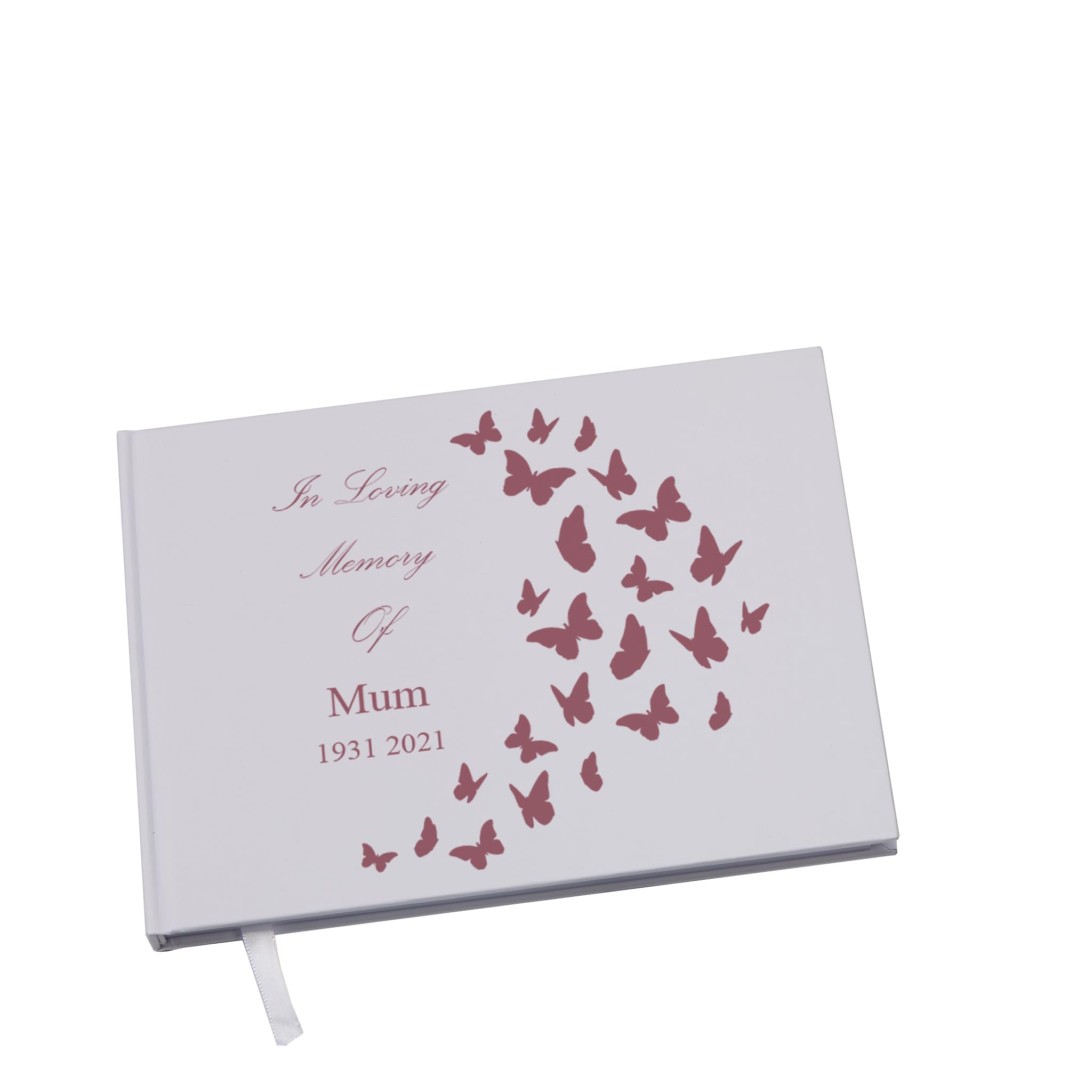 Ukgiftstoreonline White Personalised Mum In Loving Memory Butterflies Design Guest Book