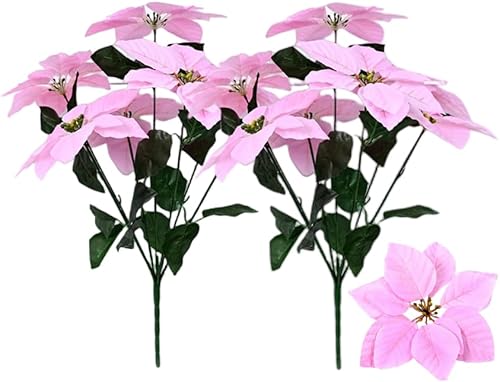 Rikyo 2 ramos de flores artificiales de Pascua de 19 pulgadas, arbustos de seda de Navidad, adornos de flores de Navidad, 7 cabezas de tallo, flores