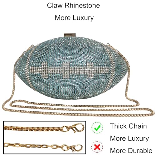 Image of Women Rhinestone Football Shaped Handbag Chain Crossbody Shoulder Bag Football Purse | Rugby, Unique, Novelty, Football