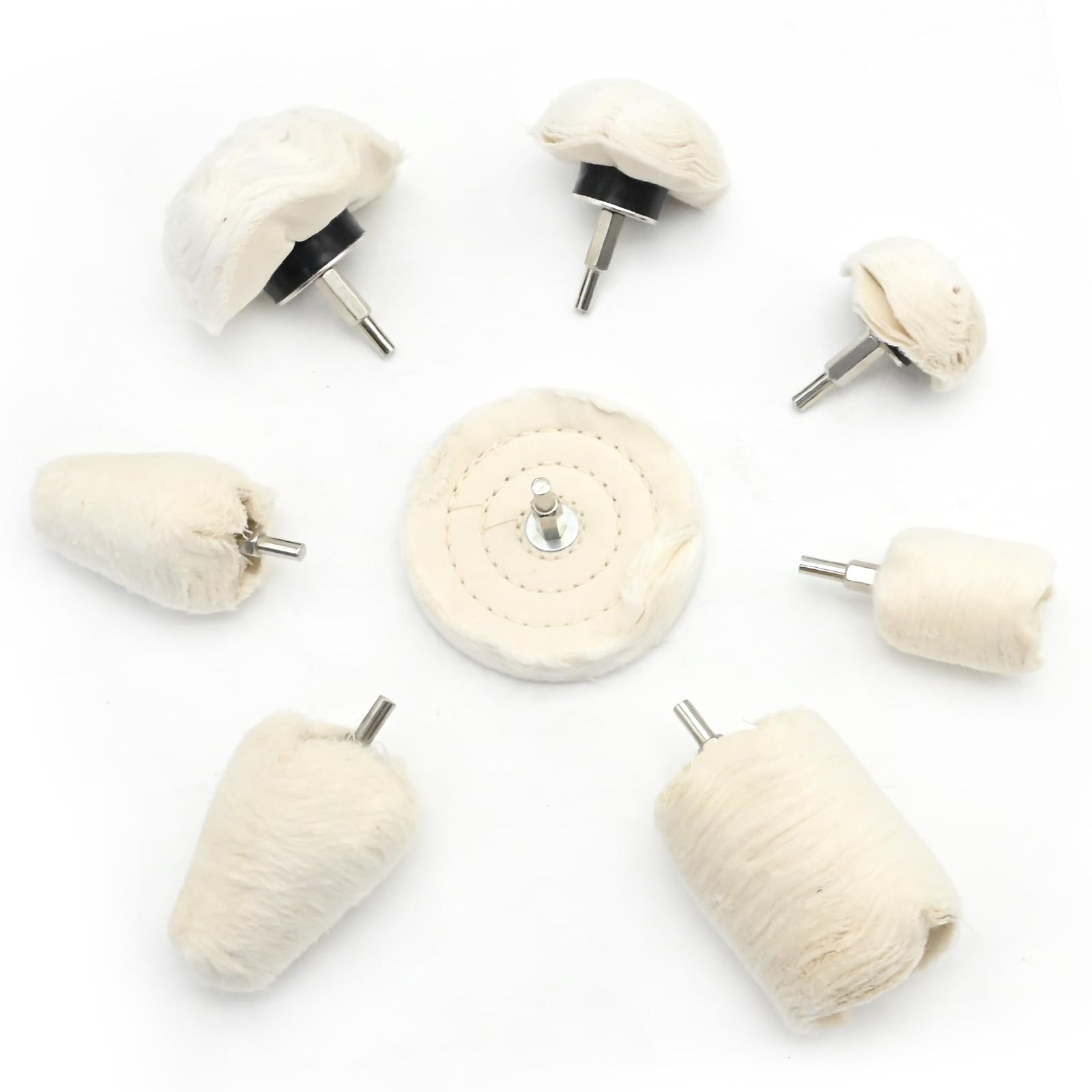 DUZFOREI 8Pcs Buffing Pad Polishing Wheel Kit, Buffing Polishing Wheels for Drill, Wheel Shaped Polishing Tool for Metal Aluminum Stainless Steel Chrome Jewelry Wood