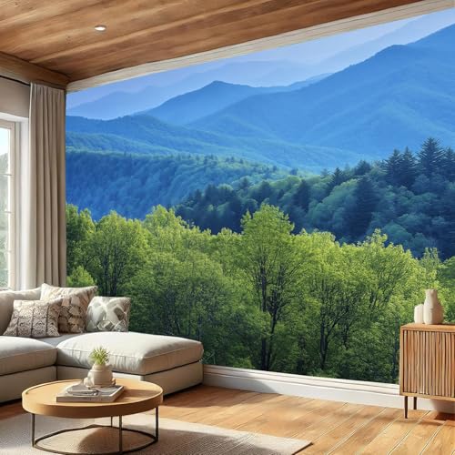 Papier peint panoramique vert 200x140 cm forêt naturelle pour salon