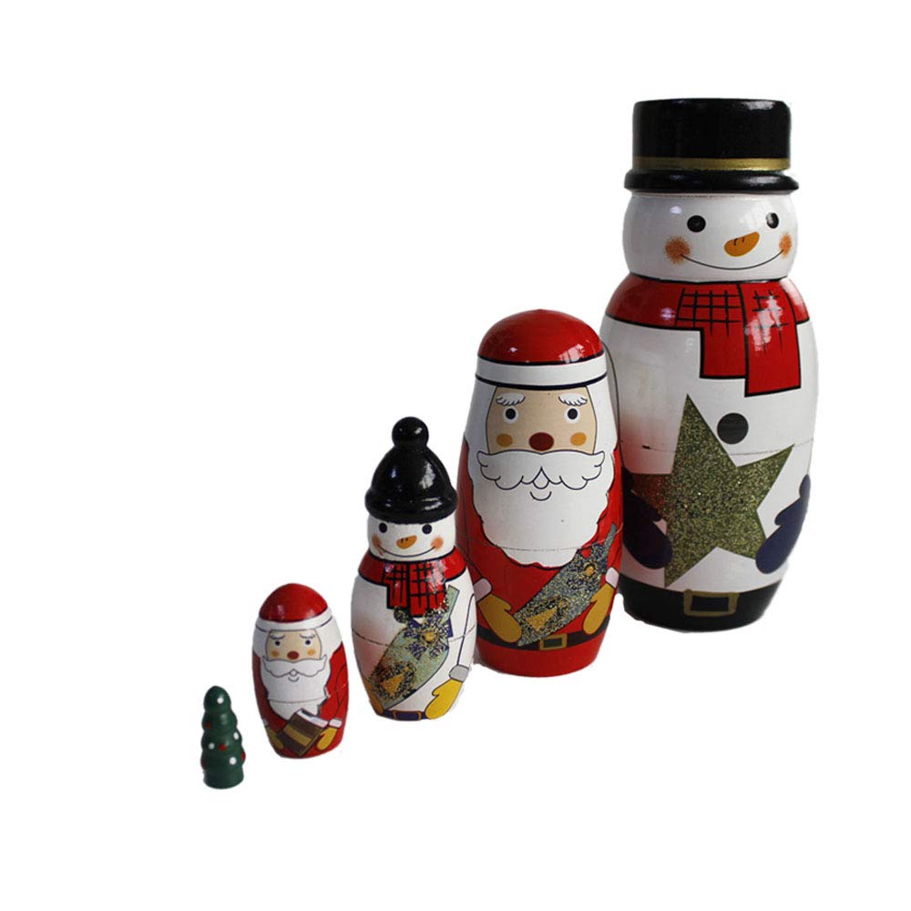 Oostifun Gobus hölzerne Weihnachten Matryoshka Weihnachtsmann Nesting Dolls Russische Verschachtelung Puppen Setzt Holz Stapeln Puppen Kinder Weihnachten Geschenk (Schneemann und Weihnachtsmann)