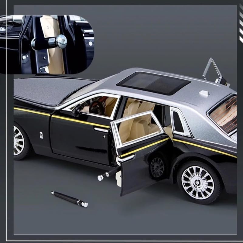 Image of Kids Model 1:24 Rolls-Royce Phantom Die Cast Metal Car Pull Back Action Opening Doors with Realistic Engine Sound Lights Toy Car Gift for Boys - Silver