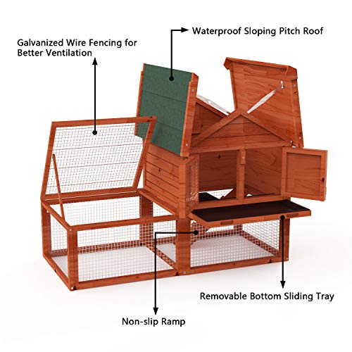 LINLUX Deluxe Large Wooden Chicken Coop Outdoor Garden Backyard Large Wood Hen House Rabbit Hutch Poultry Cage, with Ventilation Door, Removable Tray and Ramp
