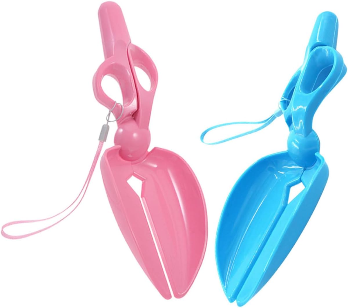 2pcs Portable Pet Pooper Scooper with Scissor Clip Design, Handheld Cat Litter Scoop and Dog Poop Picker for Yard, Garden Cleanup, Pink Blue
