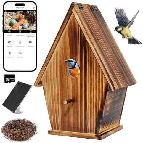 best birdhouses with cameras that will change how you watch wildlife 6 Smart Bird House with Camera, 1080P HD Birdhouse with Camera Inside Solar Powered 2.4G WiFi & App Notify, Bird Houses for Outside with Nest Auto Capture Photo & Video