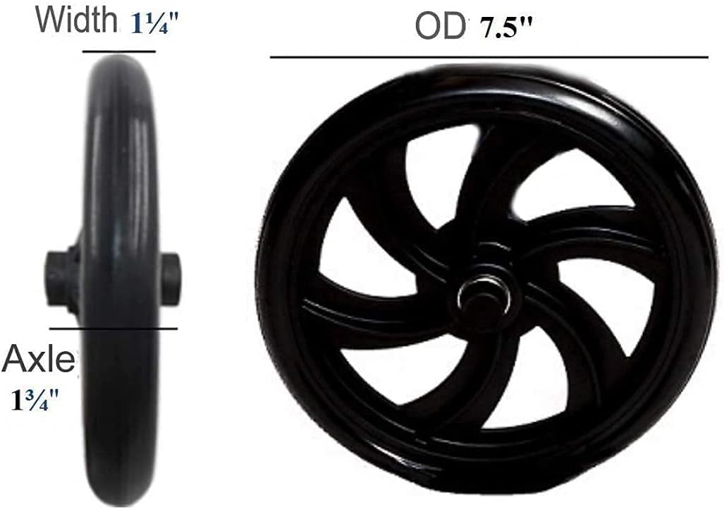 Walker Rollator Replacement 7.5" Wheels (Rear) Black Pair : Health & Household