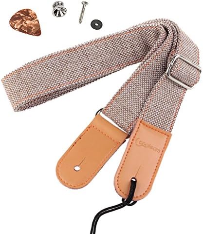 HOT SEAL Linen Style Adjustable Genuine Uke Leather Metal Hook Ukulele Strap Strong Back Straps (Linen Light Brown)