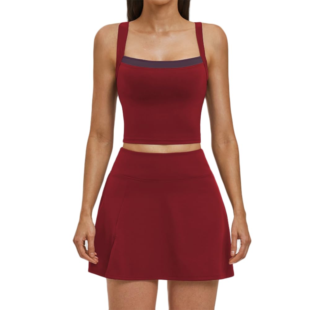 XYFfybhsd Women Yoga Tennis 2-Piece Quick Dry Breathable Tennis Skirt Set (Size:S,Color:Red)