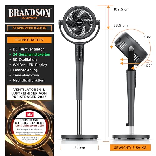 Brandson Standventilator 3D mit ECO DC Motor – energieeffizient und leise