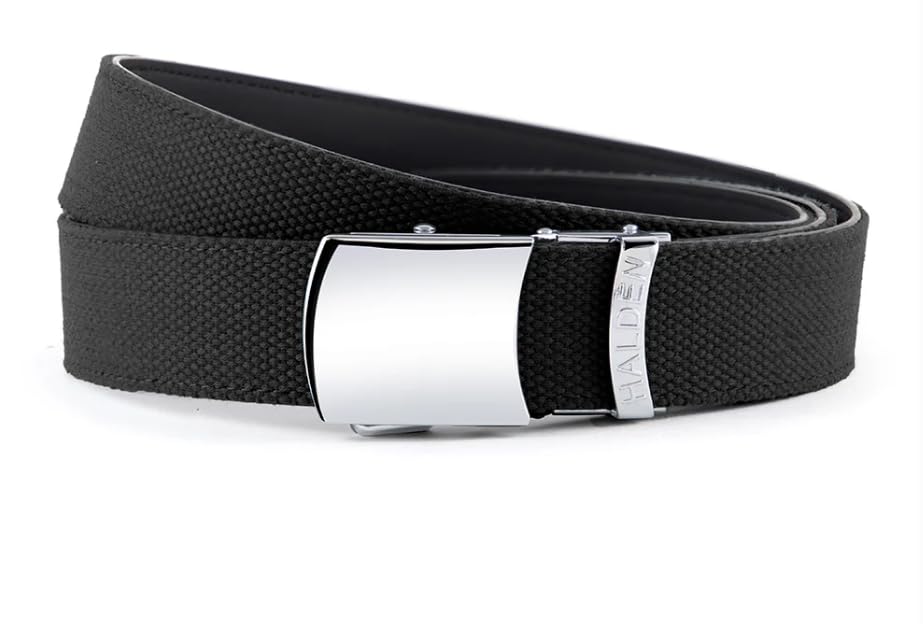 Image of HALDEN Canvas Leather Belt For Men with Magnetic Auto Lock Buckle, Adjustable Strap, Fits Up to 44 inch Waist, Stylish & Durable Belt for Daily Wear