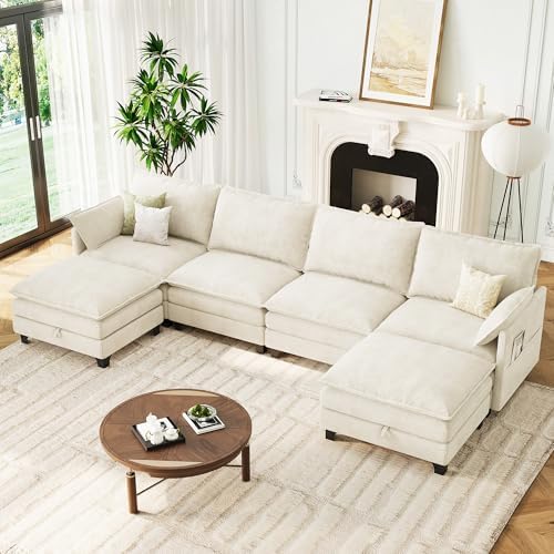 140" U Shaped Modern Modular Sectional Sofa, Chenille Cloud Couch...