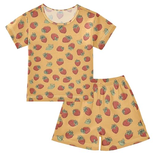 Strawberry Orange Pattern Summer Cute Pajama Sets, Short Sets for Daily Wears and Sleep Wears
