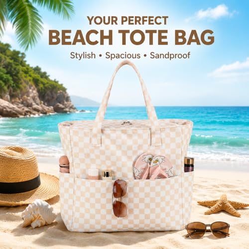 Image of LEDAOU Beach Bag Waterproof Sandproof Women Beach Tote Pool Bag with Zipper for Swim Gym Grocery Travel with Wet Pocket | Sandproof