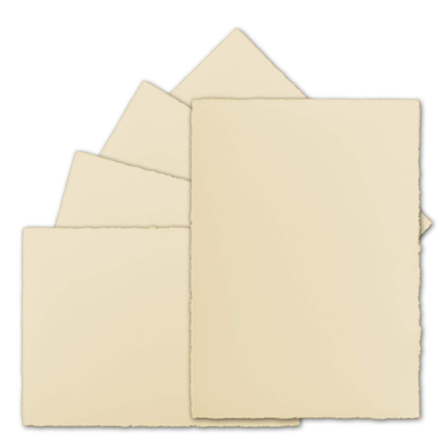 Neuser 100 sztuk kartek DIN A5 vintage, papier czerpany, 148 x 210 mm, kość słoniowa Chamois, półmatowe, bez fałd, powierzchnia Vellum, 100 sztuk