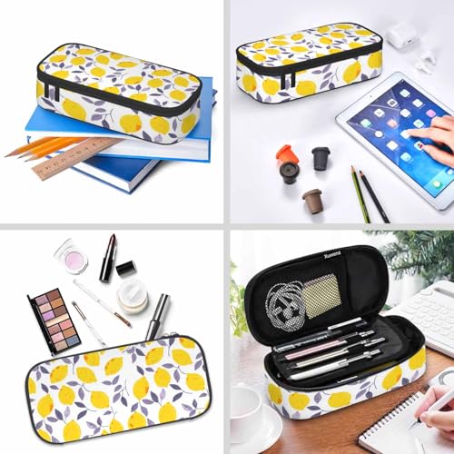 Image of Yellow Lemon Pencil Case Tropical Fruit Leaves Summer Theme Pencil Bag Pouch Box Organizer for College Student School Students Boy Girl