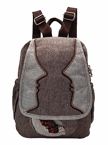 Image of Women's Cotton Hemp Cloth Backpack, Ashen | Boho Vintage, Embroidered, Casual Purse, Handbags Messenger Bag