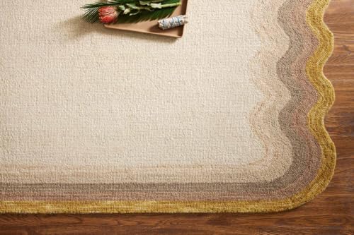 Image of Modern Irregular Shape Pattern Wool Carpet with Loop Texture Yarn Anti Shedding Carpet Size 6x9 Feet B3 Gold Multi Color