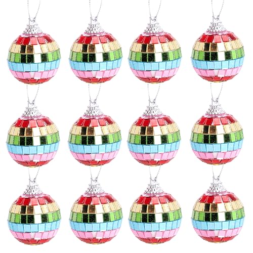 Christmas Concepts® Pack of 12-40mm (2) Mini Multi Coloured Mirror Disco Ball Bauble - Christmas Tree Hanging Decorations