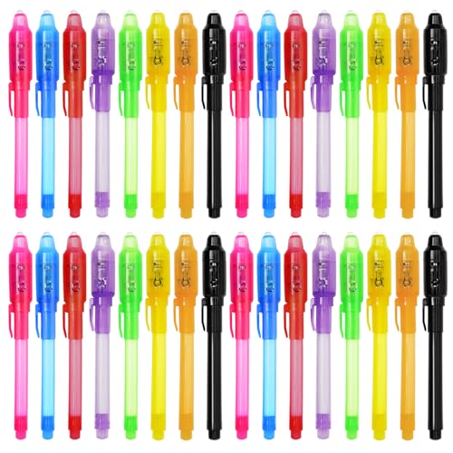 TIDALJAM 32 Pack Invisible Ink Pens with UV Light, 8 Colors Glow ，...